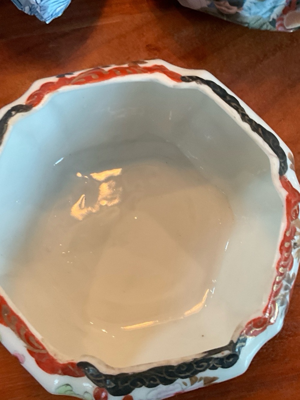 Vintage Japanese Kutani Style Porcelain Bowl Hand Painted Floral Octagonal